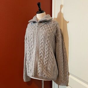 Aran Crafts Women’s 100% Merino Wool Chunky Fisherman Knit Cable‎ Cardigan